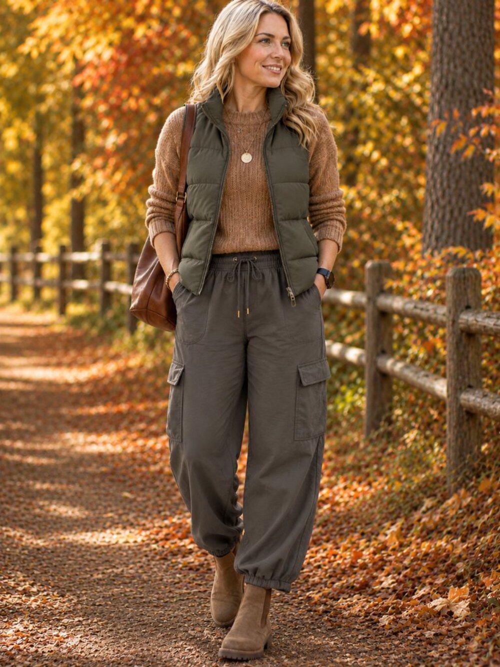 CALIA by Carrie Underwood Elastic Drawstring Chocolat Brown Cargo Jogger Pants L